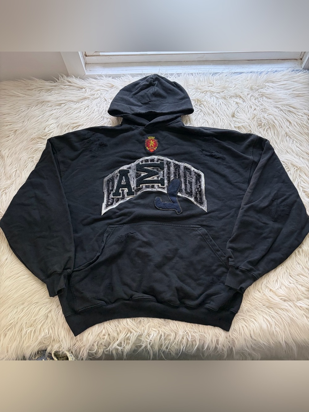 Balenciaga Distressed Skater Hoodie Unisex Size 2 Medium Logo Rare Black